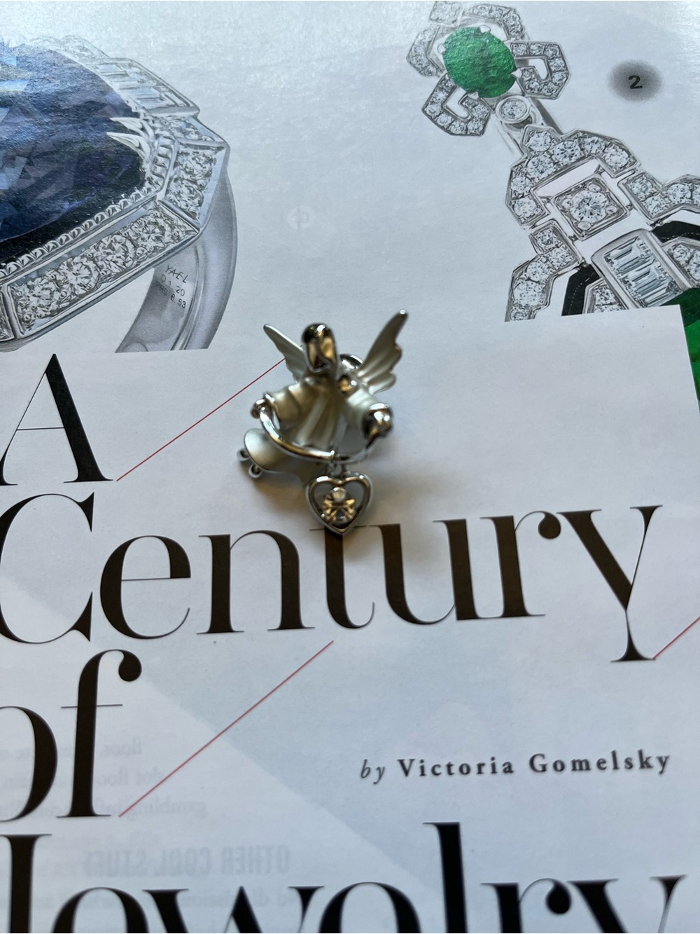 Attilio Giusti Leombruni Silver Angel Brooch with Heart Accent